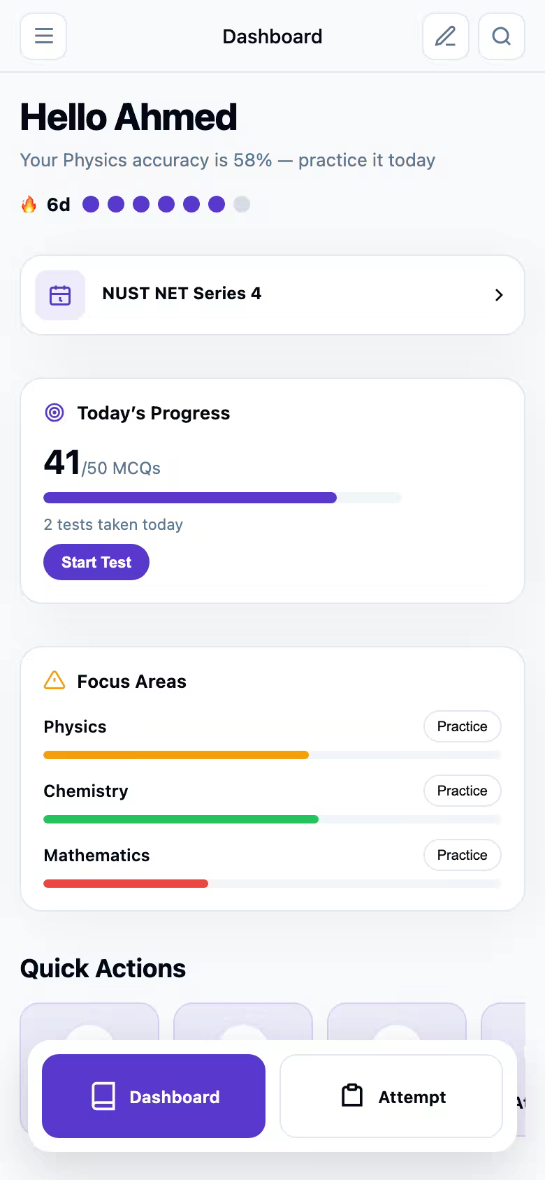 Parhlai mobile dashboard showing daily progress