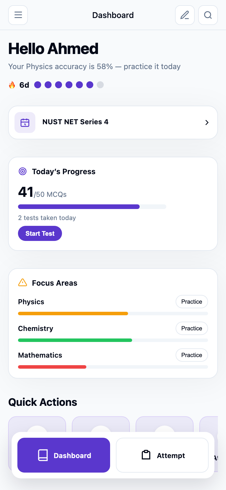 Parhlai mobile dashboard showing daily progress